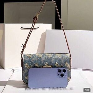Designer-Style Small Shoulder Bag in Blue Pattern